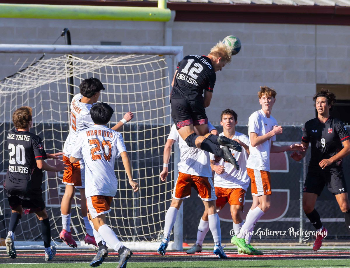 JGutierrez45's tweet photo. Securing the 3-1 match win, Griffin Donnelly (12) of the Lake Travis Cavaliers @LTBoysSoccer jumps to intercept a corner kick, scoring a goal with a header against the Westwood Warriors @wwmenssoccer during the first half at the Bi-District 6A-IV boys soccer game on Friday, Mar 21, 2025, at Cavalier Stadium at Lake Travis High School in Lakeway, TX. Photo gallery soon! @WWarriorNation @LakeTravisHS @LTHSCavFootball