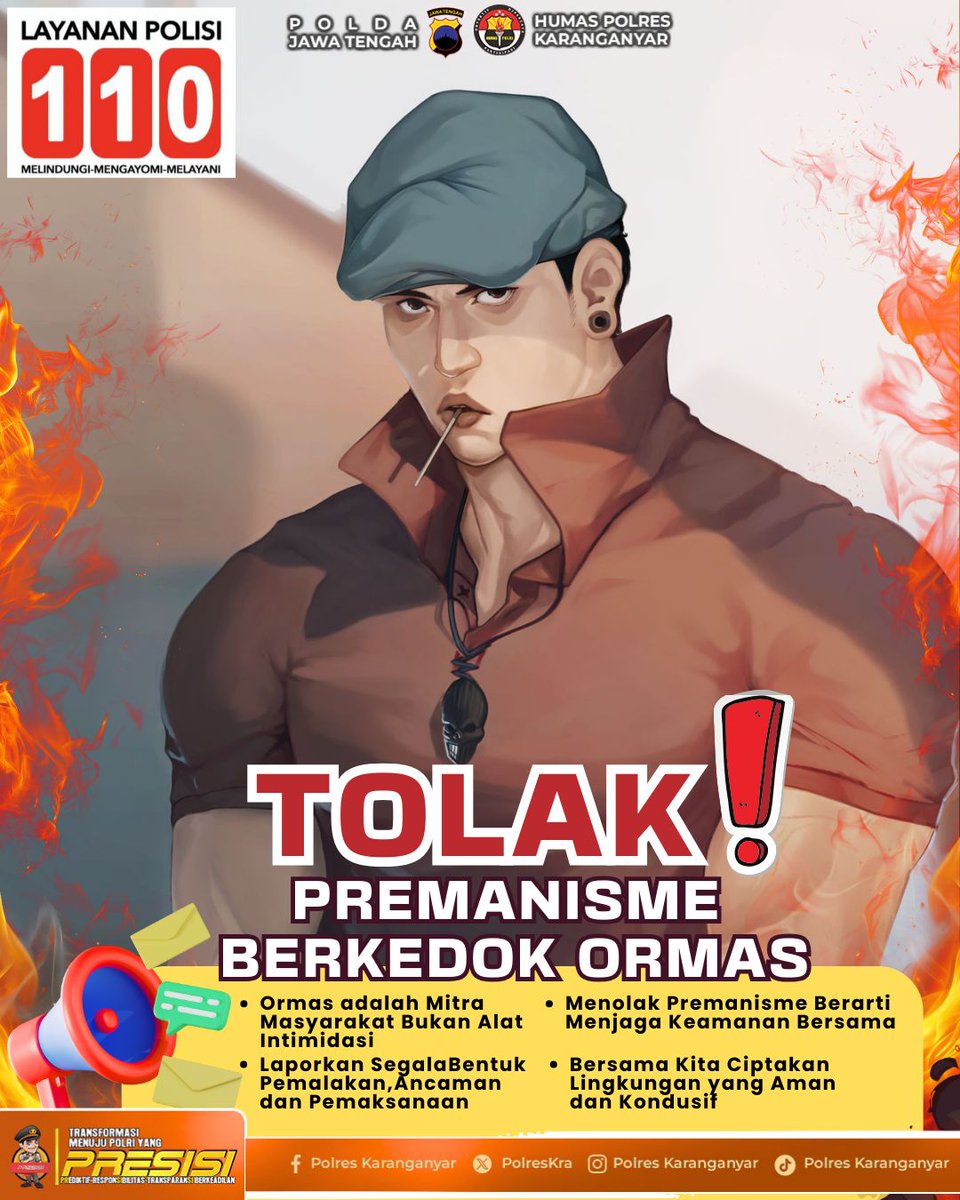 Segera laporkan jika mengetahui upaya premanisme berkedok ormas ke kantor Polisi terdekat atau melalui hotline 110, 
#tolakpremanberkedokormas
#polriuntukmasyarakat