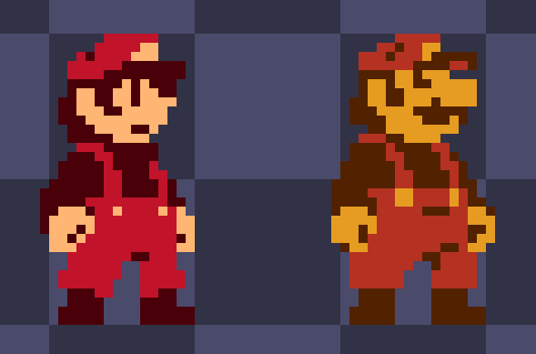 raviolichu's tweet image. ITWC Mario resprite WIP.
Wanted to make him look a little more unique from Mora in terms of body shape. I think it turned out pretty good.
#horrorbrew #smbitwc