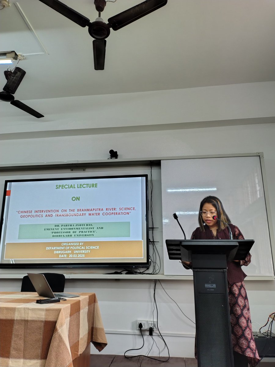 Prof. Partha J Das, Prof of Practice at DU and Head of the Water, Climate &amp; Hazard Division at Aaranyak,delivered a special lecture on “Chinese intervention on the #Brahmaputra River: Science, geopolitics  and transboundary water cooperation”at Pol Science Dept, DU on 20/03/2025.