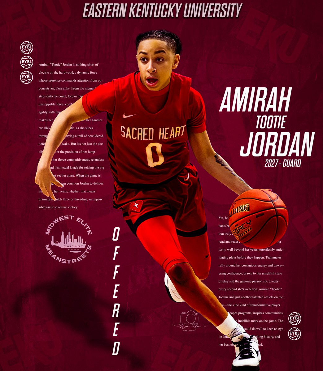 Midwest Elite Meanstreets EYBL (@mwehoops_eybl) on Twitter photo Congratulations to Amirah Jordan on the scholarship offer she received from Eastern Kentucky University WBB (<a href="/EKUWBB/">EKU Women's Basketball</a>) and Coach Todd.
#EliteStreetsEYBL #ElitePerformer #D1Athlete #RisingStar #CollegeBound #MidwestStreetsEYBL
<a href="/OfficialAmirah8/">Amirah “tootie” Jordan</a> Congratulations to Amirah Jordan on the scholarship offer she received from Eastern Kentucky University WBB (<a href="/EKUWBB/">EKU Women's Basketball</a>) and Coach Todd.
#EliteStreetsEYBL #ElitePerformer #D1Athlete #RisingStar #CollegeBound #MidwestStreetsEYBL
<a href="/OfficialAmirah8/">Amirah “tootie” Jordan</a>