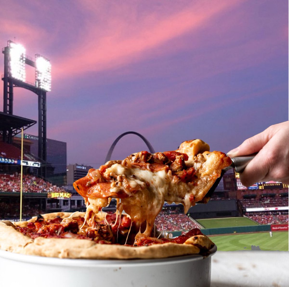 CardjnaIs's tweet image. Our new Deep Dish Pizza is sure to be a fan favorite this season at Busch Stadium! #STLCards