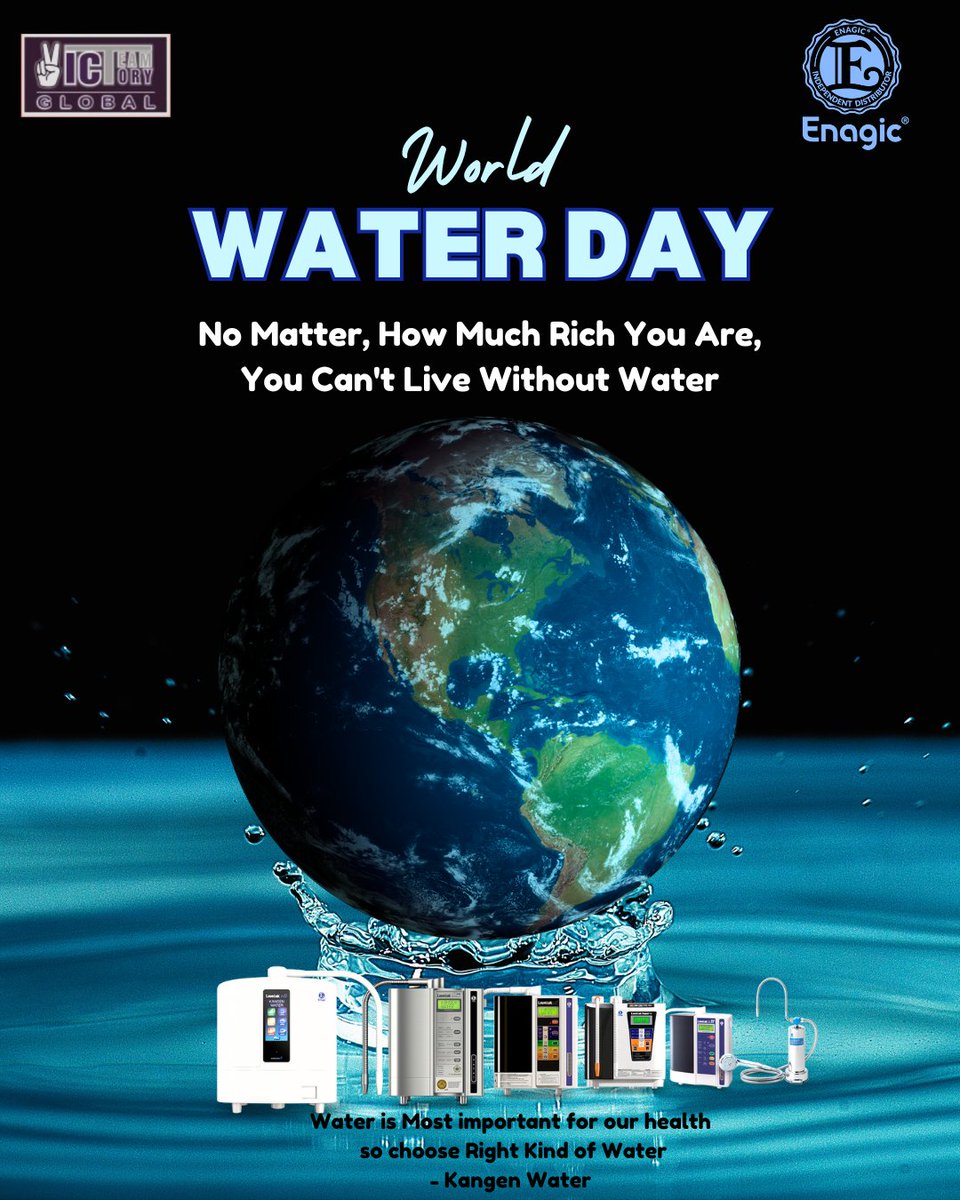 "Water is life. Every drop counts. 💧🌍 On #WorldWaterDay, let's appreciate, protect, and share this precious resource. Access to clean water should be a right, not a privilege. #WaterForAll #Sustainability #kangenwater #enagic