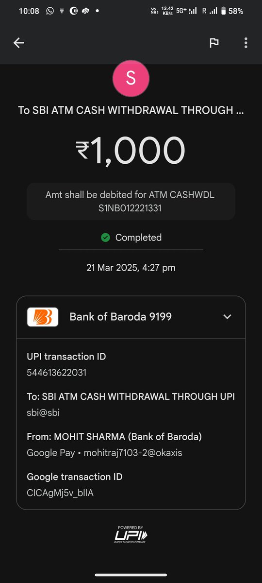 MAFIA_MS11's tweet photo. @bankofbaroda हेलो सर मैं एसबीआई एटीएम upi से ₹1000 निकाला लेकिन  पैसा पे हो गया गूगल पे से लेकिन एटीएम से बाहर पैसा नहीं आया 24 घंटा हो गया रिफंड अभी तक नहीं आया ? आपके हेल्पलाइन नंबर पर इतना कॉल कर रहा हूं कॉल नहीं लग रहा है ?  Jast reply me https://t.co/CtjUNi6OUd