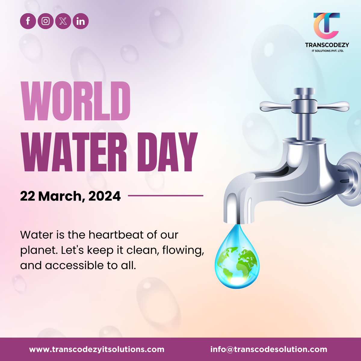 Transcodezy_IT's tweet photo. 💧Water fuels life. Tech fuels progress. 💡
This World Water Day, let’s remember the essentials – water for life and technology for businesses.
💡At Transcodezy IT, we’re shaping the future of business with innovative web solutions.

#WorldWaterDay #TechForBusiness #TranscodezyIT https://t.co/E1dUpguaQd