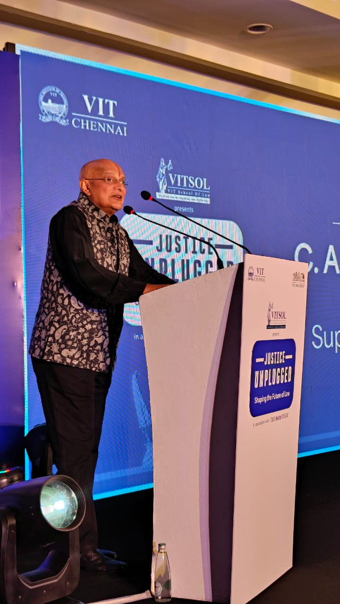 C. Aryama Sundaram, Senior Advocate, Supreme Court of India, addressed the gathering and called upon the youth, saying, "Justice is ever-flowing; what is plugged is society."