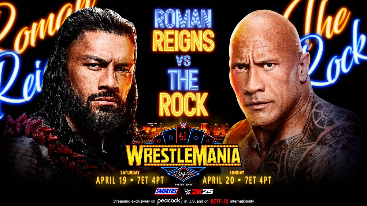 trollwrestle's tweet photo. BREAKING: It is official. Roman Reigns is set to face The Rock in a Bloodline Rules Tribal Combat at #WrestleMania for the WWE Tribal Chief Championship! https://t.co/pvJoKTKcAf