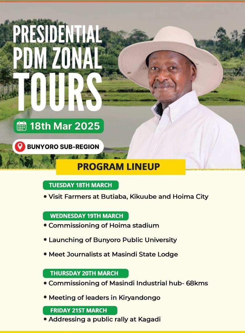 I welcome HE the president of the republic of Uganda,Gen.Yoweri Kaguta Museveni and the first Lady  to Bunyoro subregion. Wishing you the best!!