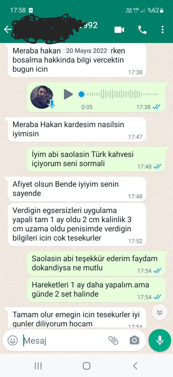 20 nisan'da hakan23cm egzersizlerine basladi

20 mayıs'ta attigi mesaj

Penisinde. 3 cm Uzama  
 
 2 cm  Kalinlasma oldu

Sertlesme ve erken bosalma sorunuda son buldu

Yazışmaları okuyunuz egzersiz yapısı her zaman gelişim saglar
WHATSAP LINK⬇️
wa.me/905367101658