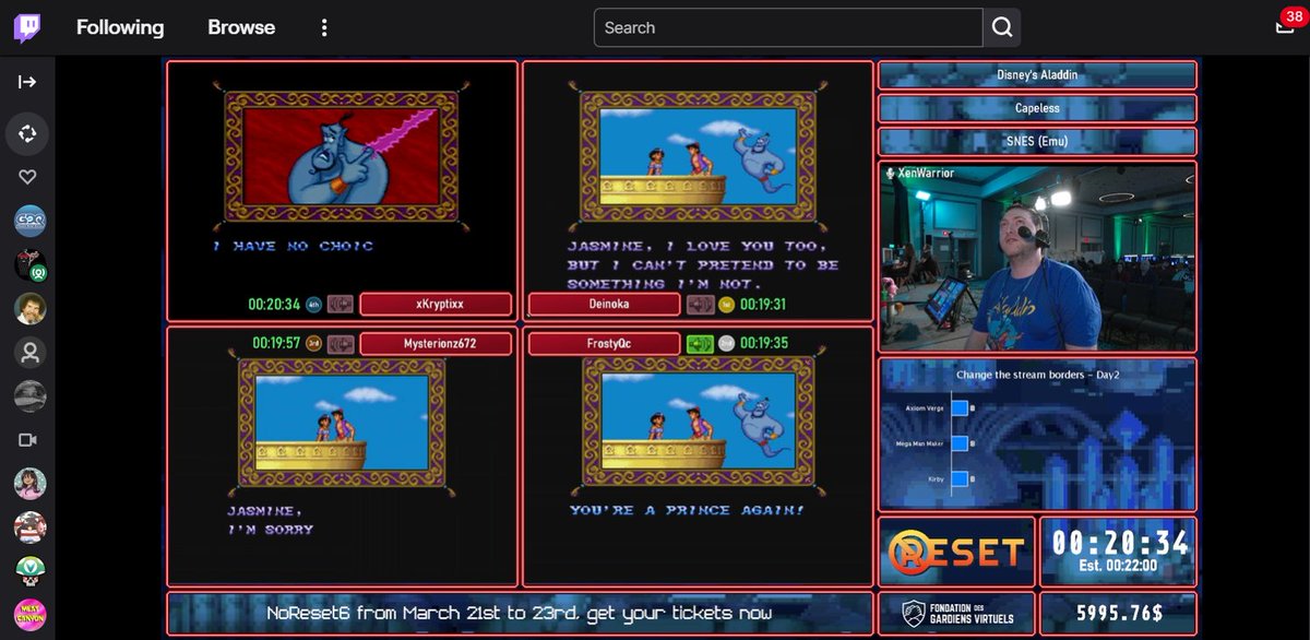 NoResetSpeedrun's tweet photo. Bravo à Deinoka pour ton impressionnante victoire à Disney's Aladdin. Ne manquez pas Super Mario Party Jamboree à venir. | A round of applause to Deinoka on winning Disney's Aladdin. Next on the agenda Super Mario Party Jamboree🏆 #speedrun #marathon #charity #noreset https://t.co/Vwt7teh7iy