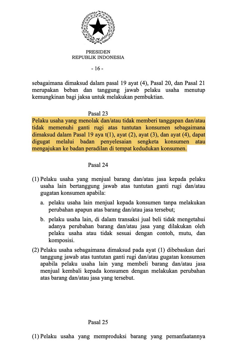 Berhubung aku lg gabut nunggu buka puasa, nih udah aku sc dan highlight pasal2 yg kamu langgar dari UU No.8 Thn 1999 ttg Perlindungan Konsumen.