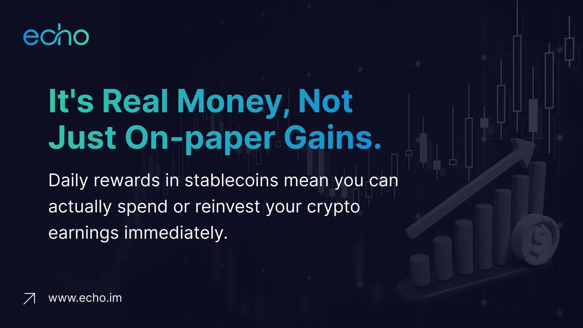 EchoChainHQ's tweet image. Daily rewards in stablecoins mean you can actually spend or reinvest your crypto earnings immediately. It's real money, not just on-paper gains. Repost if you love real rewards!