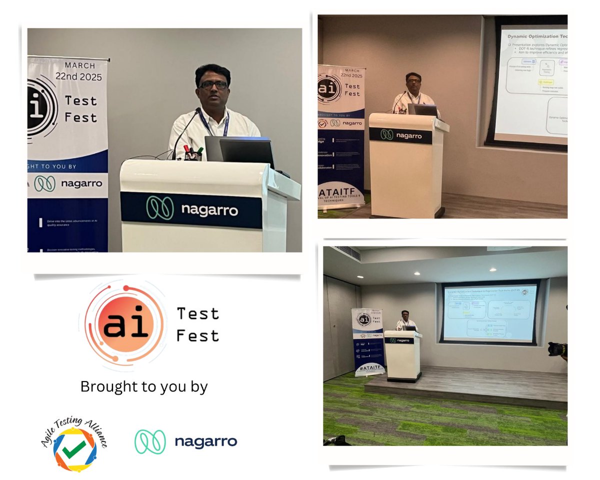 AgileTAlliance's tweet photo. Track 2: Dynamic Optimization of Regression Test Suite (DOT-R)

Huge thanks to Sachin Sakore &amp; Sreedhar Babu Alisetty for an insightful talk at #ATAITF!

Your insights on smart test optimization &amp; efficiency were invaluable!

#AITestFest #AIinTesting #TestOptimization https://t.co/Mznfnco2u8