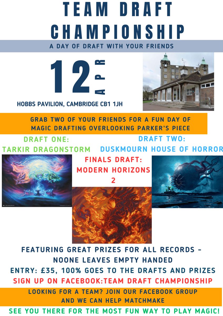 A friend and I are organising a Team Draft tournament in Cambridge on April 12th, it would be great to see people there! Details below, feel free to just message me here or elsewhere with questions and/or sign-up.