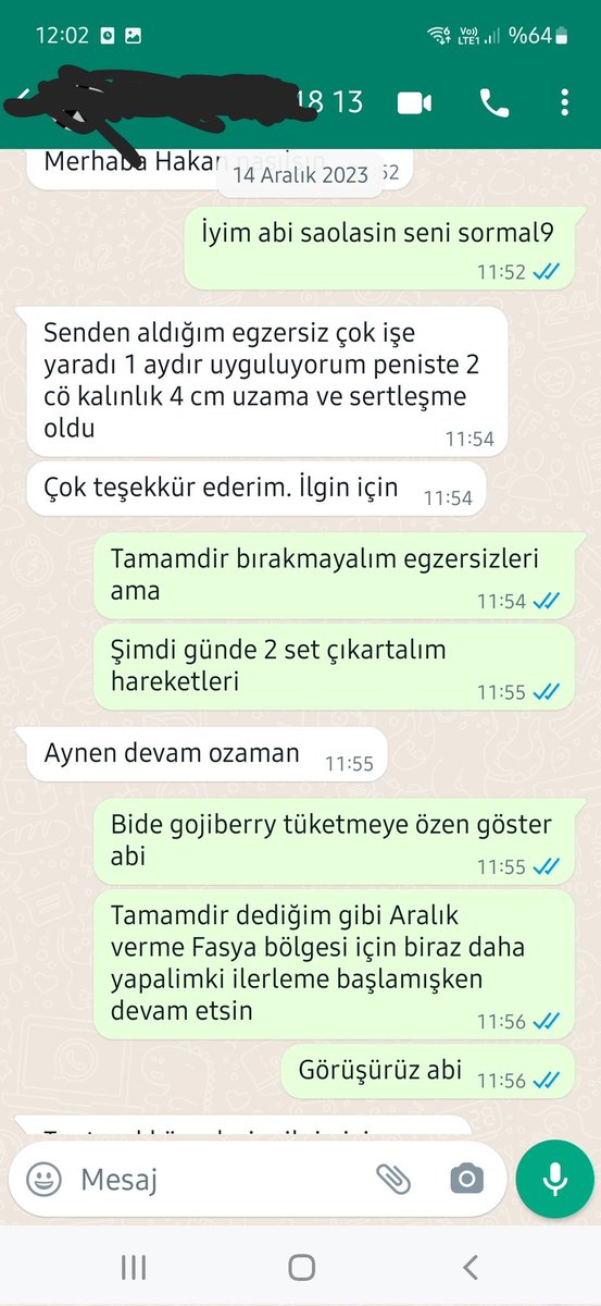 8 kasimda egzersiz egitimi aldi 

14 aralikta attigi mesaj bizzat okuyunuz

Sertleşme sorunu vardi  ve cözülďü 

Ayreten  penisinde  4 santim uzama oldu

2 santimde penisde kalinlasma saglandi

Benim ögrettigim egzersizle kesinlikle sonuç alırsınız 
👇👇

wa.me/905367101658