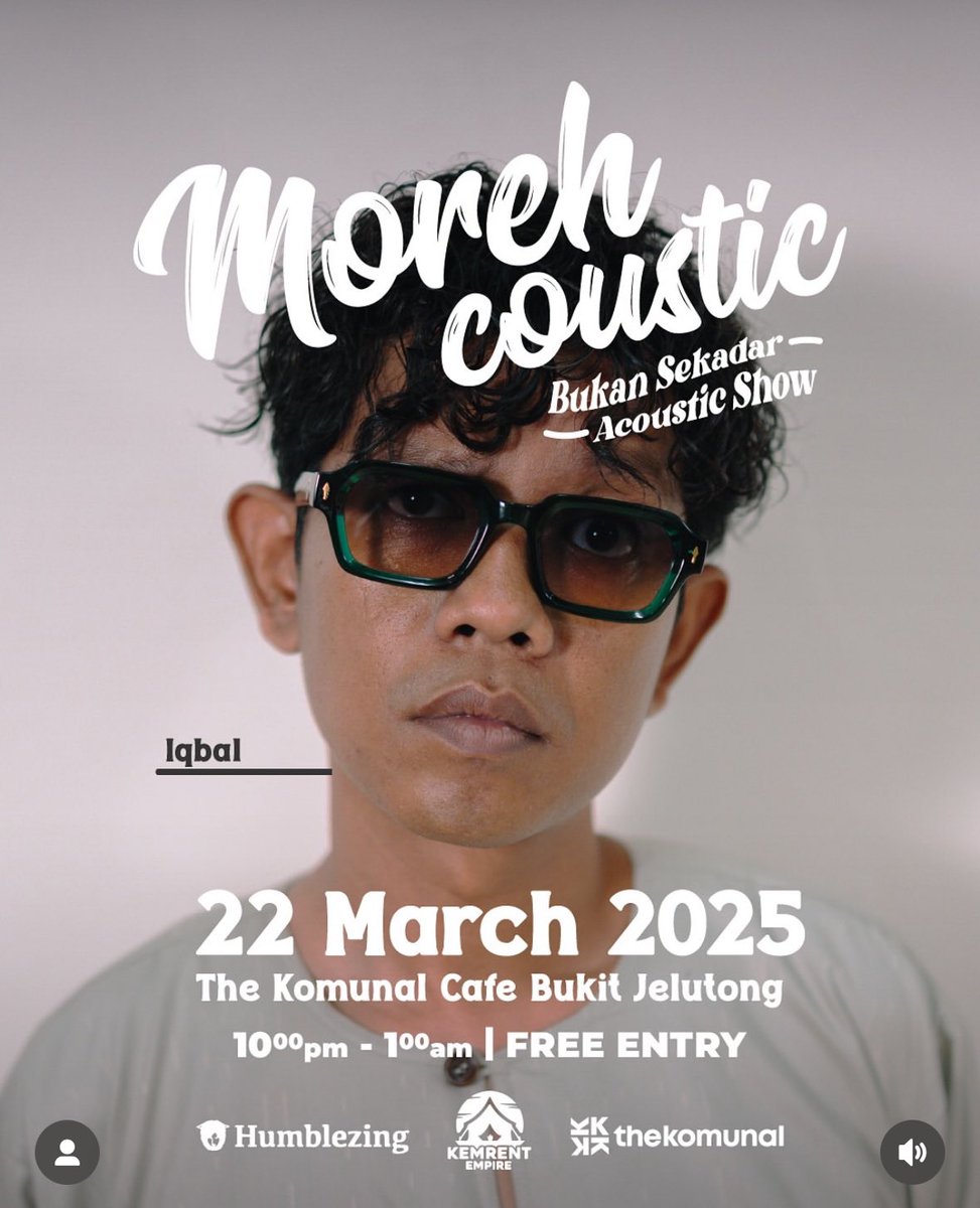 Morehcoustic terakhir utk ramadhan
Ini, jemput datang guys. 

Kita ada iqbal from <a href="/IQBALMrasmi/">IQBAL M.</a> 

Sesudah terawih, jam 10mlm
The Komunal Cafe, Bukit Jelutong