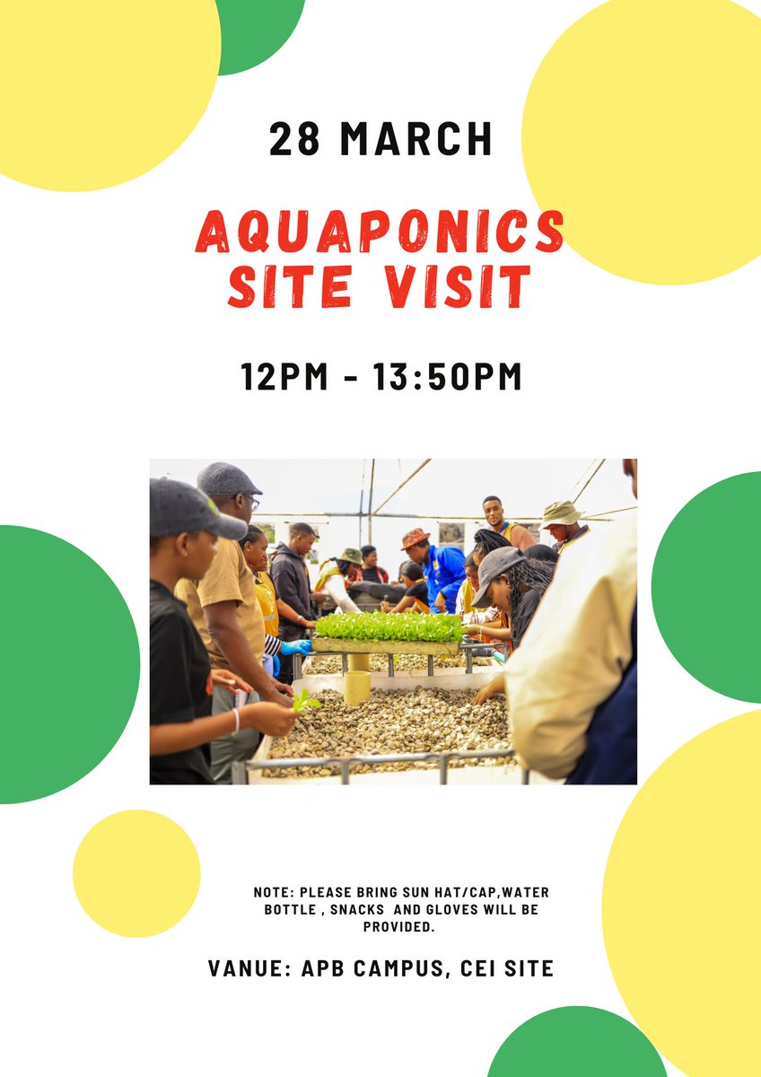📢 Join Us for an Aquaponics Site Visit!🌱

Explore aquaponics and the manure production process with Engineers Without Borders UJ.

What’s in it for you?

-Free gloves and snacks
-Share ideas, get a certificate, and win prizes!

RSVP: docs.google.com/forms/d/e/1FAI…
EWB_UJ EWB-SA_UJ