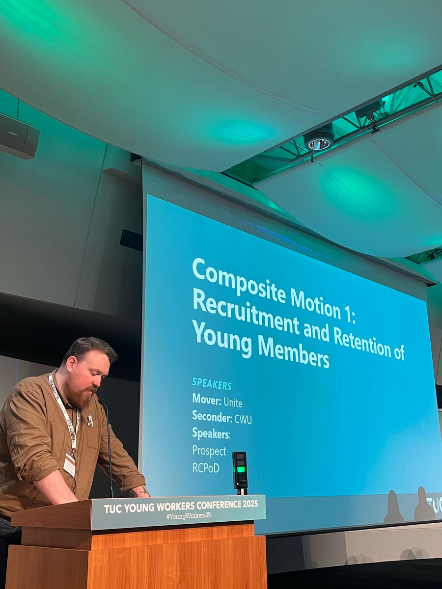 And we're off! 
Our Unite National Young Members Chair, Drew Gilchrist, moving our motion on Recruitment and Retention of Young Workers! 

Our motion was unanimously supported! ✊🏼✊🏼✊🏼

#YoungWorkers25