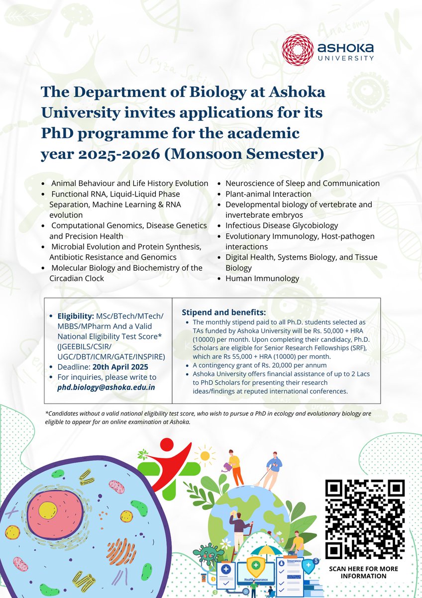 <a href="/AshokaUniv/">Ashoka University</a>  biology is recruiting PhD students, do apply if interested! We offer a range of exciting work in a young and energetic space. Our lab miralab.co.in will take 2 students to work on protein synthesis and AMR evolution <a href="/IndiaBioscience/">IndiaBioscience.org</a> <a href="/SciComm_India/">SciCommIndia 🇮🇳</a>