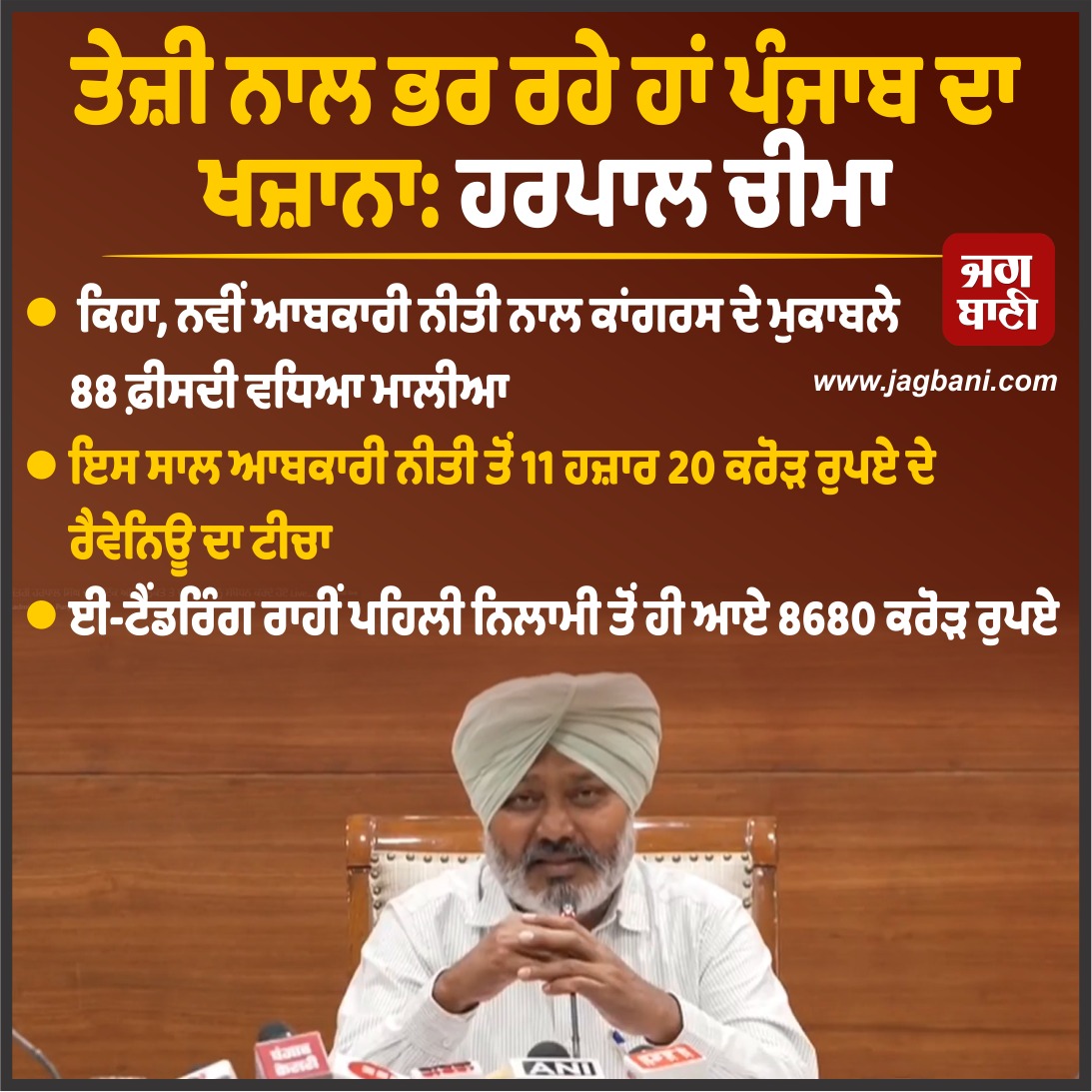 JagbaniOnline's tweet photo. ਤੇਜ਼ੀ ਨਾਲ ਭਰ ਰਹੇ ਹਾਂ ਪੰਜਾਬ ਦਾ ਖਜ਼ਾਨਾ: ਹਰਪਾਲ ਚੀਮਾ
#Punjab #NewExcisePolicy #PunjabGovernment #Liquor #HarpalSinghCheema https://t.co/Iuz6HRFK5N