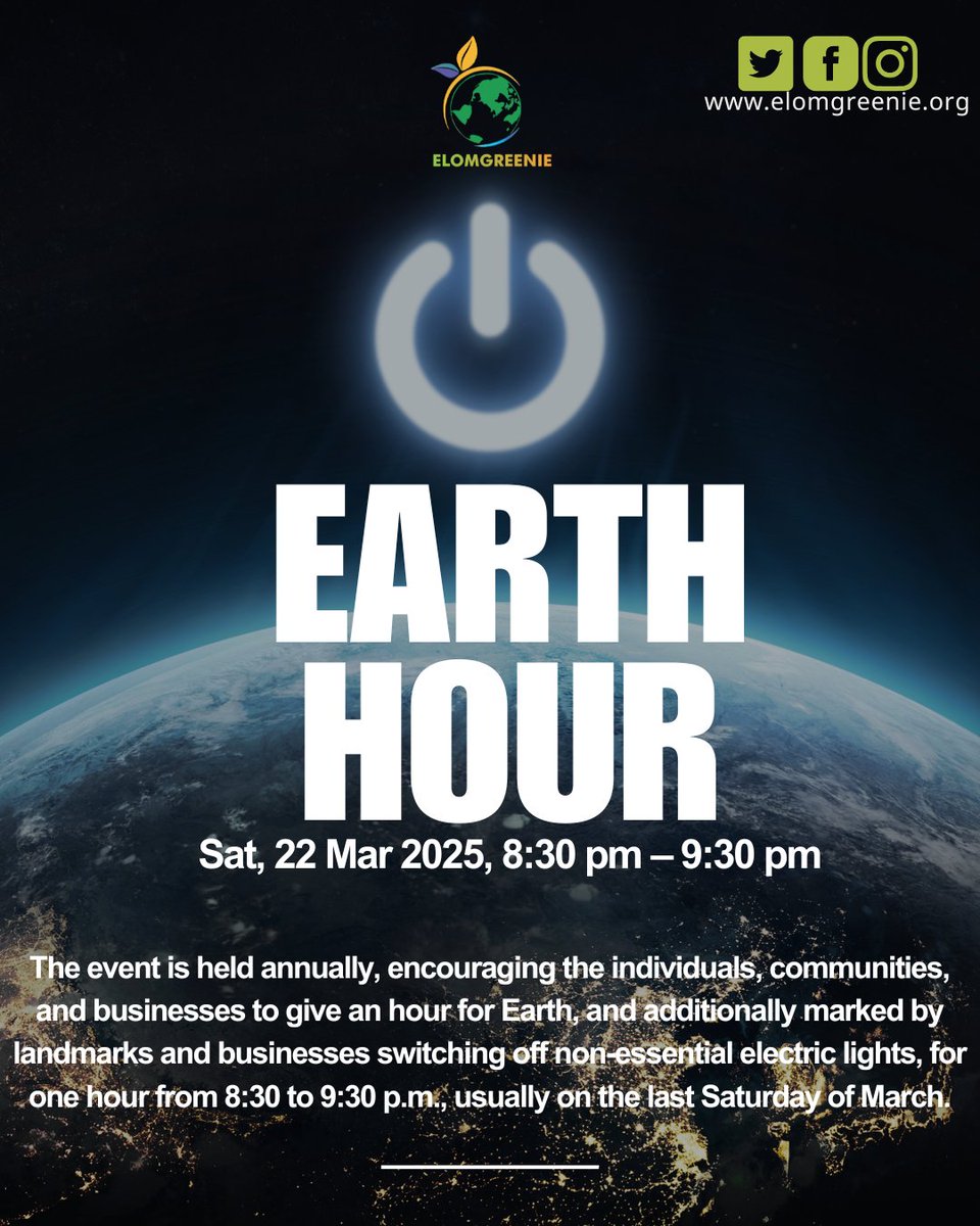 This Saturday, join the movement!
At 8:30 PM (your local time), switch off your lights for #EarthHour and stand in solidarity with our planet.
Let’s unite to protect our one shared home and commit to real #ClimateAction—because every moment matters
Will you take the challenge? 💚