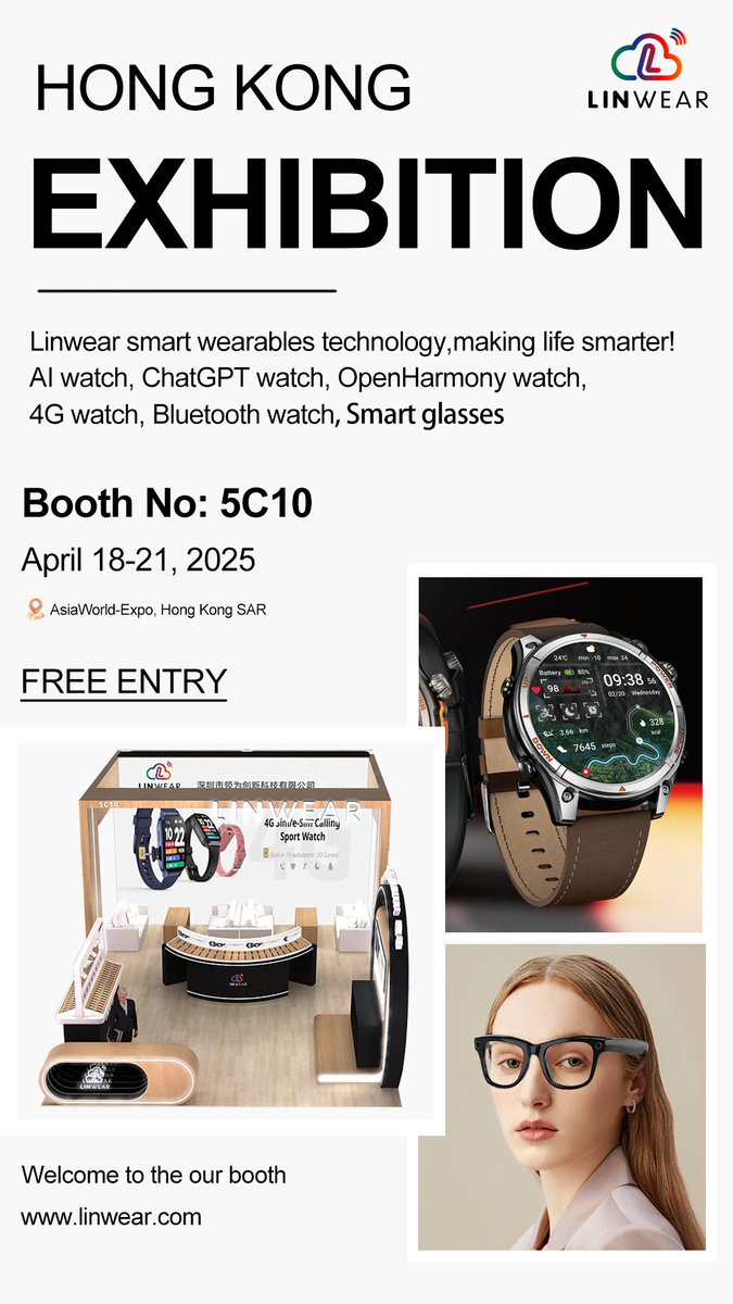 KellyGu299409's tweet photo. Join Us at the Linwear Hong Kong Exhibition!
๐ Date: April 18-21, 2025
๐ Booth: 5C10
๐ Location: Hong Kong
Linwear is excited to invite you to visit our booth at the Hong Kong Exhibition, where we will showcase our latest innovations in Wearable Devices.
#Linwear #smartwatch https://t.co/UwASuqyQpK