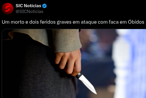 Um indiano de 32 anos, tabalhador agrícola, matou um senhor de 72 anos, e feriu com gravidade a mulher deste, de 69, e o filho, de 30.
Entretanto, é assim que a SIC dá a notícia.
Não odeias a imprensa o suficiente.