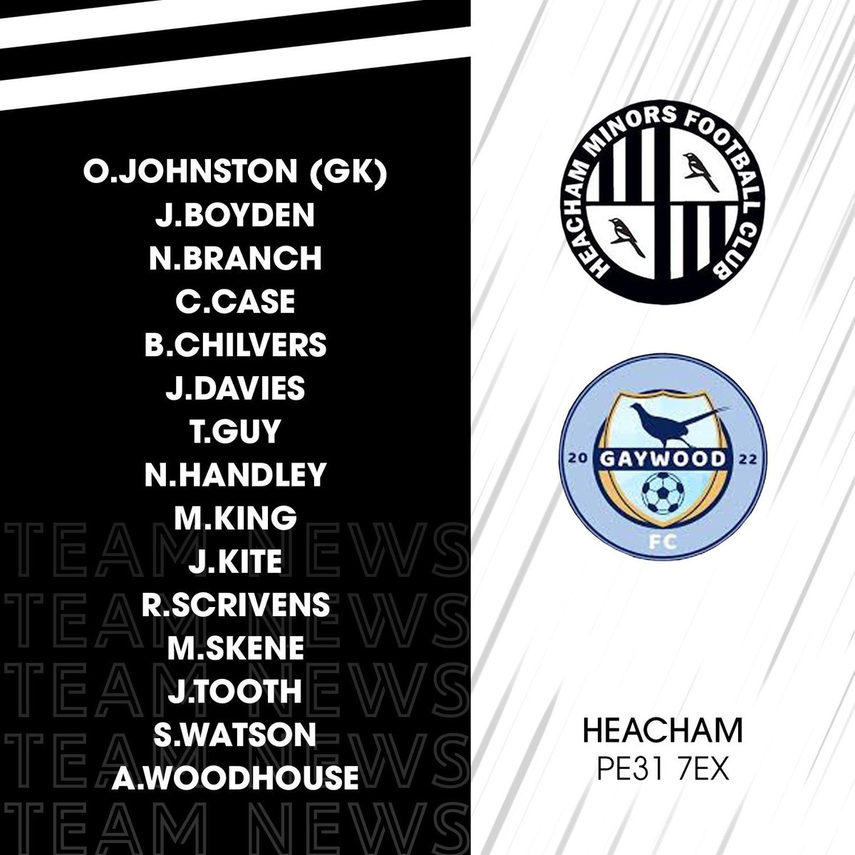 Here is today's HMFC Development squad for this afternoon's Division 2 League Cup game against Gaywood ⚽