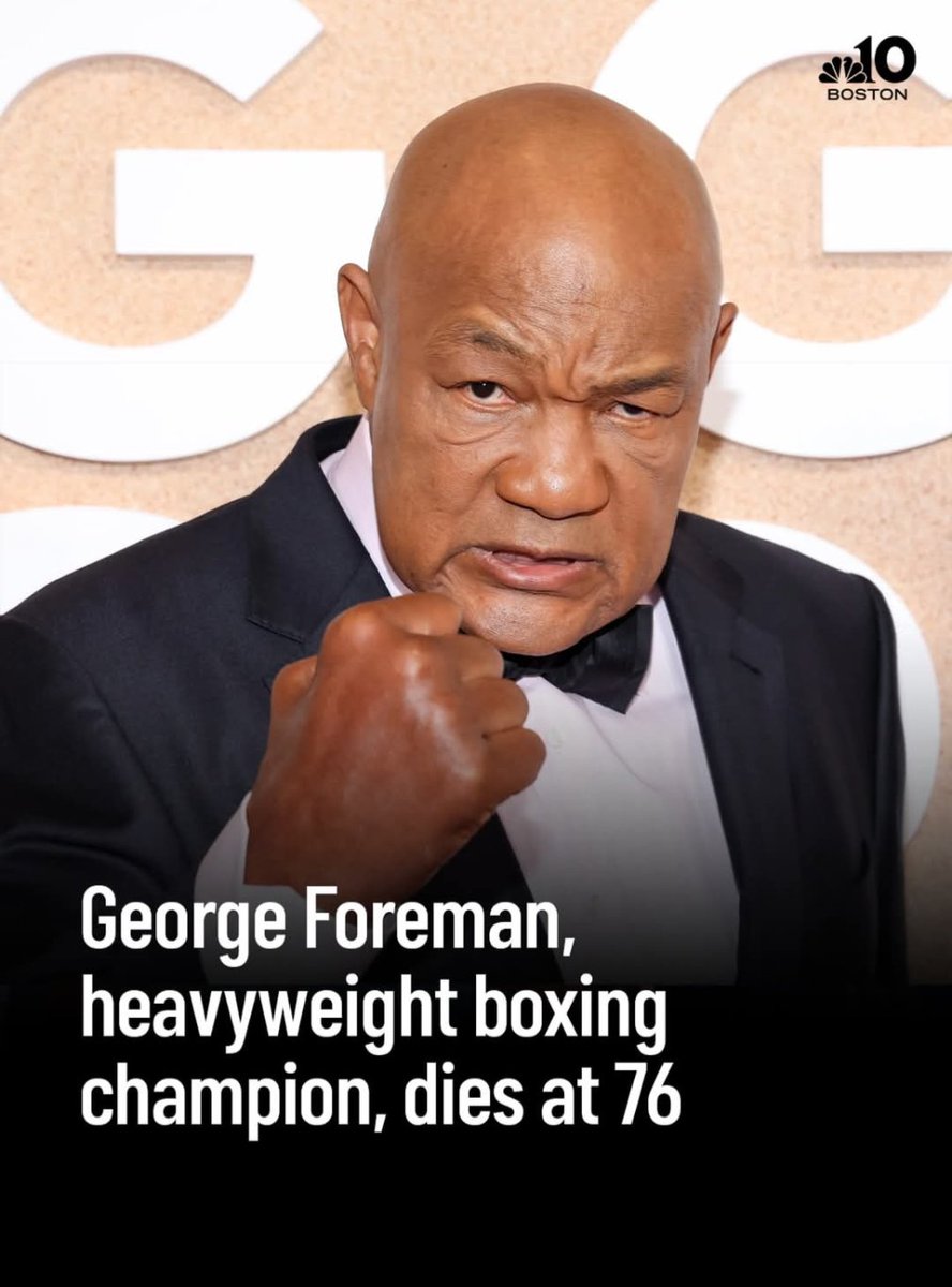 Gregatibu's tweet photo. #boxing @GeorgeForeman,world heavyweight boxing champion, Olympic gold medalist and later preacher, died Friday at the age of 76, his family said. @lusakuenoc https://t.co/E462cm5OoT