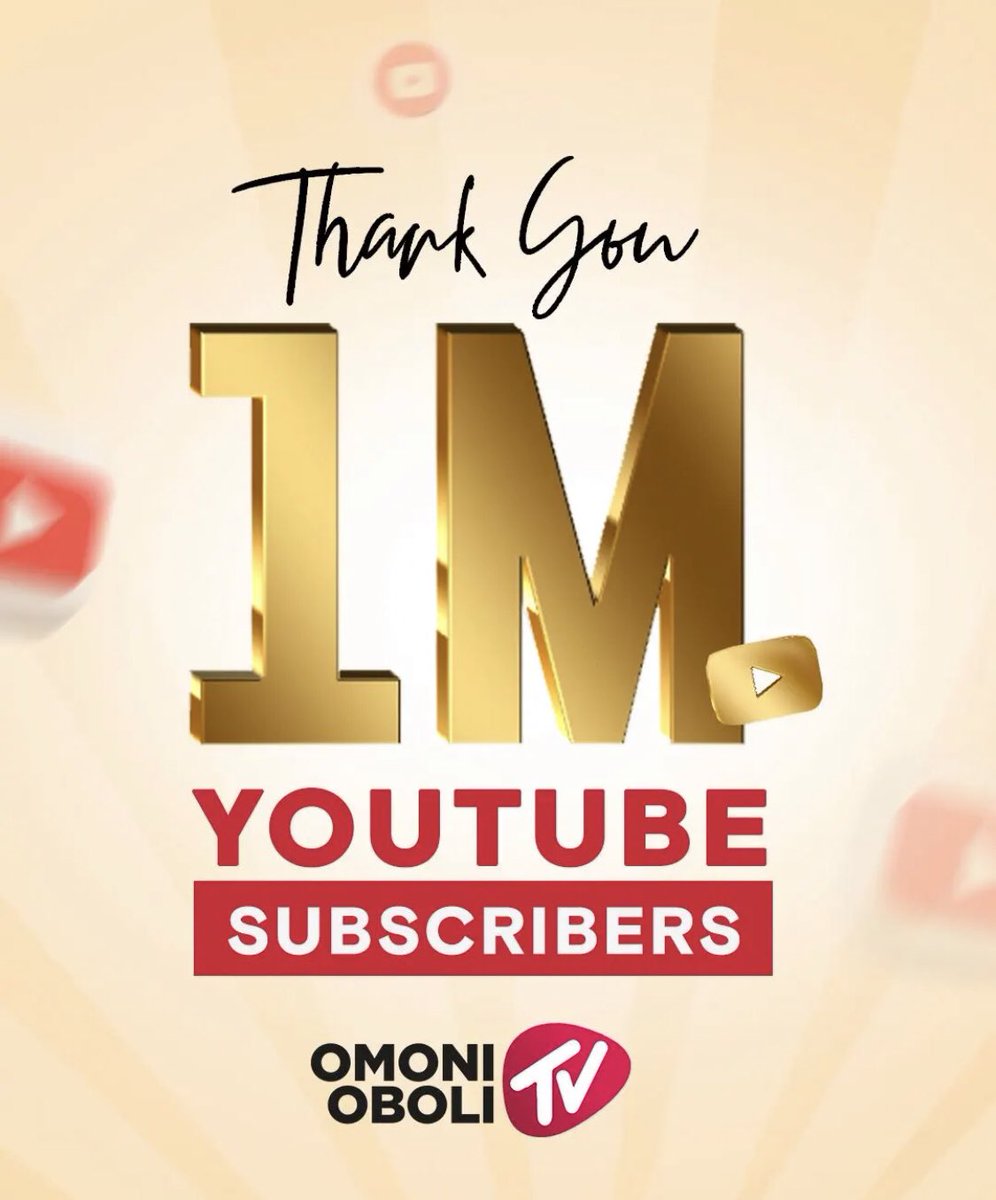 Thank y’all for 1M subscribers on Omoni Oboli TV on YouTube 🥳🤩 
More premium entertainment coming. Y’all should stay tuned 😍😌