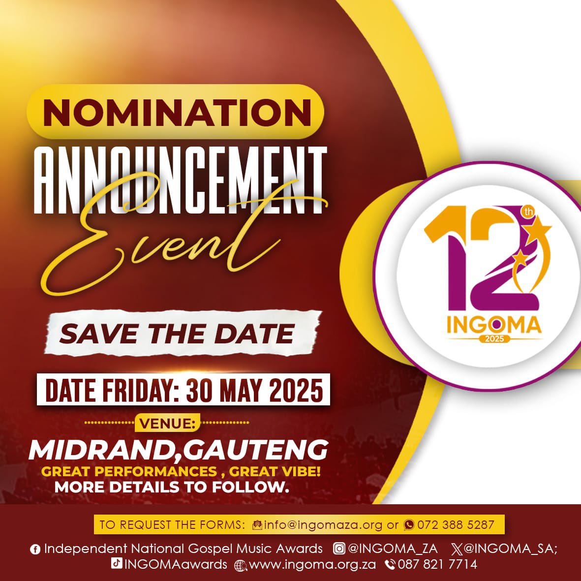 INGOMA_SA's tweet photo. The question is, will your name be amongst the nominees? Submit your entries TODAY and be part of this great milestone. 

Looking forward to meeting you all on the 30 May in Midrand. https://t.co/ZY8KwpExvg