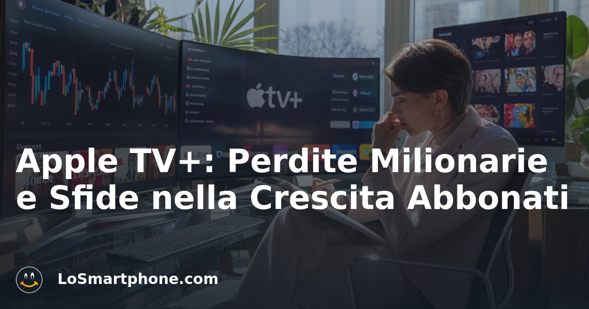 LoSmartphone's tweet photo. Apple TV+ cresce, ma le perdite finanziarie sono significative: 1 miliardo di dollari all'anno! Apple punta su contenuti di qualità e strategie innovative per competere con i giganti dello streaming. Riuscirà a conquistare il mercato? #AppleTVPlus #StreamingWars https://t.co/b9mcNM8XdM