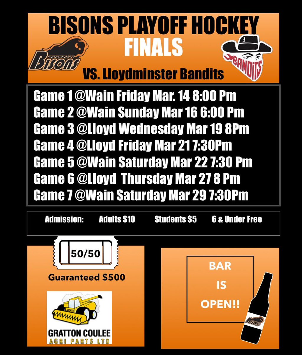 Wainwright Bisons (@wwbisons) on Twitter photo Series is Deadlocked at 2-2 ! Huge and Pivotal game 5 goes tomorrow night in <a href="/TownWainwright/">Town of Wainwright</a> ! Puck drop 7:30pm! Series is Deadlocked at 2-2 ! Huge and Pivotal game 5 goes tomorrow night in <a href="/TownWainwright/">Town of Wainwright</a> ! Puck drop 7:30pm!