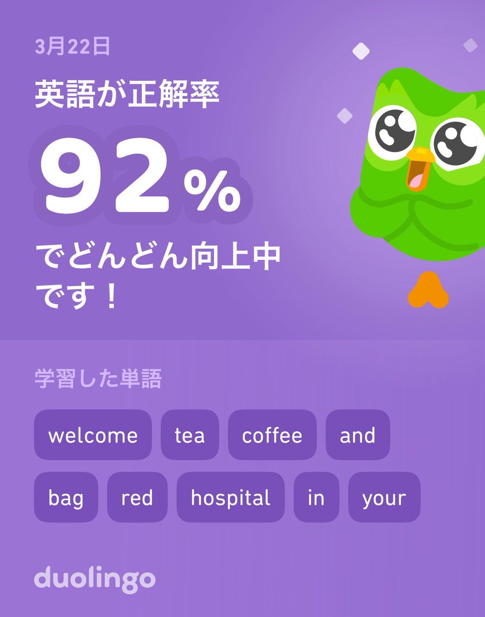 harofuko's tweet photo. Duolingoで英語を学習中だよ！ゲーム感覚で気軽にできるDuolingoで一緒に学びませんか？ https://t.co/UUR2g5i5tu