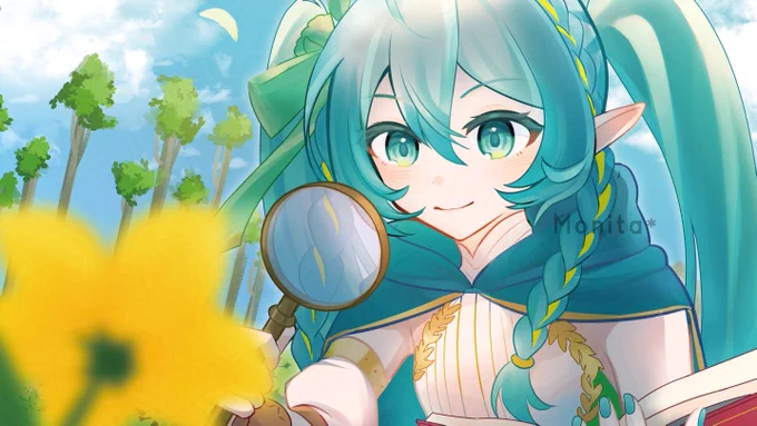 『かなでの森×初音ミク』のイラストチャレンジ企画 『初音ミク×冒険』をテーマとしたイラスト作品のコンテストにて こちらの作品が入賞、施設内に展示していただいているようです(↓はトリミング後) ご参加の際はぜひご覧いただけますと幸いです。