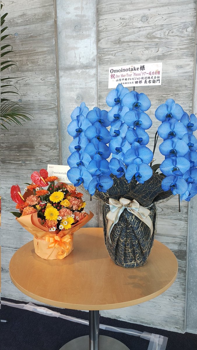 Mamo_KUBITTAKE's tweet image. オモタケに立派なお花沢山届いていて、自分のことのように嬉しい☺
青いラン美しいな…💙
3枚目のお写真、中学校教職員有志一同ってなってる🥹オモタケ愛されてる〜💙
#Omoinotake 
#Pieces