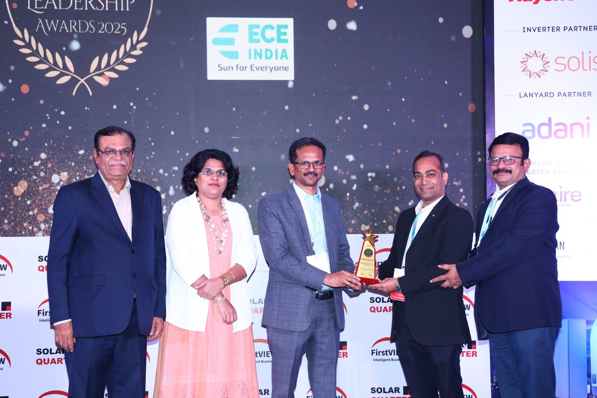 EceEnergies's tweet image. A Milestone in Sustainability! 
ECE India is proud to be honored with the Sustainability Award 2025 at the Solar &amp;amp; Storage Summit, Telangana, organized by Solar Quarter! 

#eceindia #sustainabilityaward2025 #SolarQuarter #greenenergy #CleanFuture #solarpower #solarmanufacturer