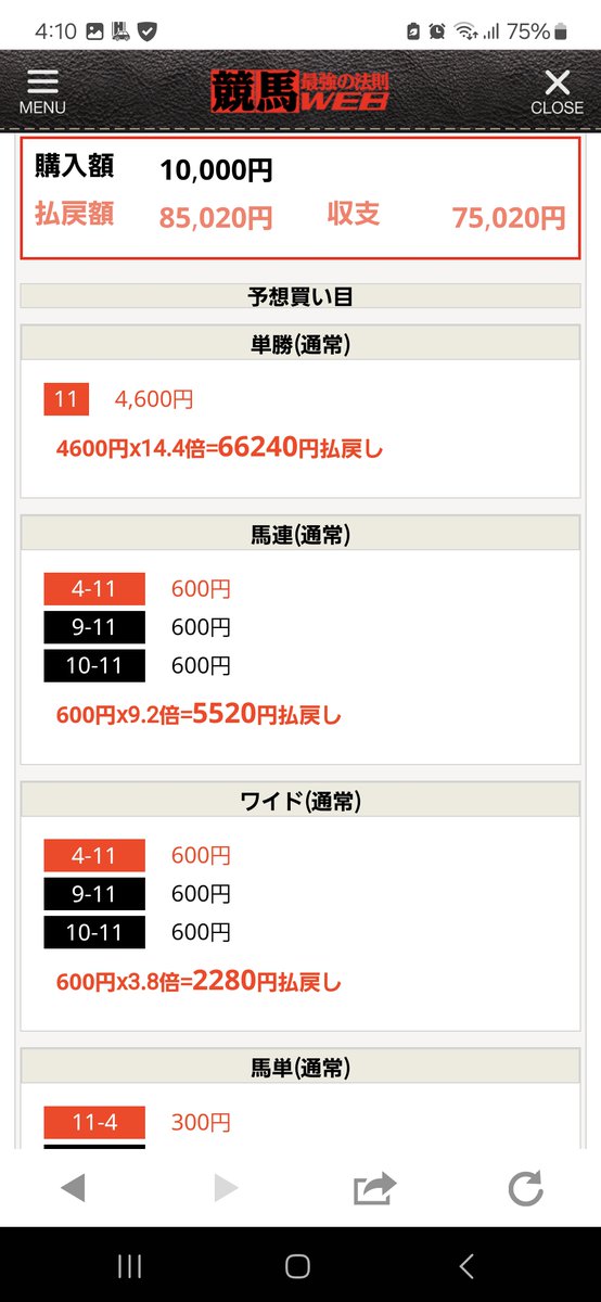 saikyoweb's tweet photo. #フラワーカップ 馬単36.6倍 単勝14.4倍😄

#フラワーC

〇 馬券師AI Expected
馬単36.6倍 単勝14.4倍
90,060円

〇 KEY指数 @y_kizuka1
馬単36.6倍 馬連9.2倍 ワイド3.8倍 単勝14.4倍
85,020円

〇 ぽた @pota_uma_a
馬連9.2倍
46,000円

〇 砂の王者 @kingofdirt_blog
3連複19.5倍
37,050円

iPhone
→ https://t.co/ccORoZpuNu
Android
→ https://t.co/xz6zsi8i5P
アプリで500P無料進呈中