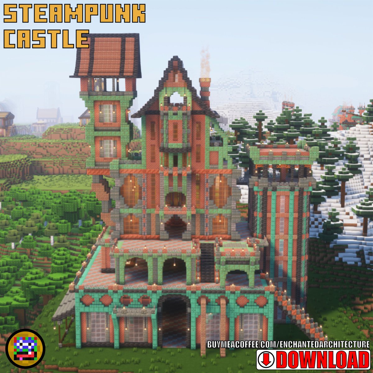 MC_EnchArch's tweet photo. Steampunk Castle
A grand fortress powered by steam!
Schematic + world download: https://t.co/amVtbjYZBy
Over 250 schematics available.
Build your mechanical kingdom!
#minecraft #minecraftbuilds #minecraftcastle #minecraftideas #minecraftinspiration https://t.co/L8qaJLPElJ