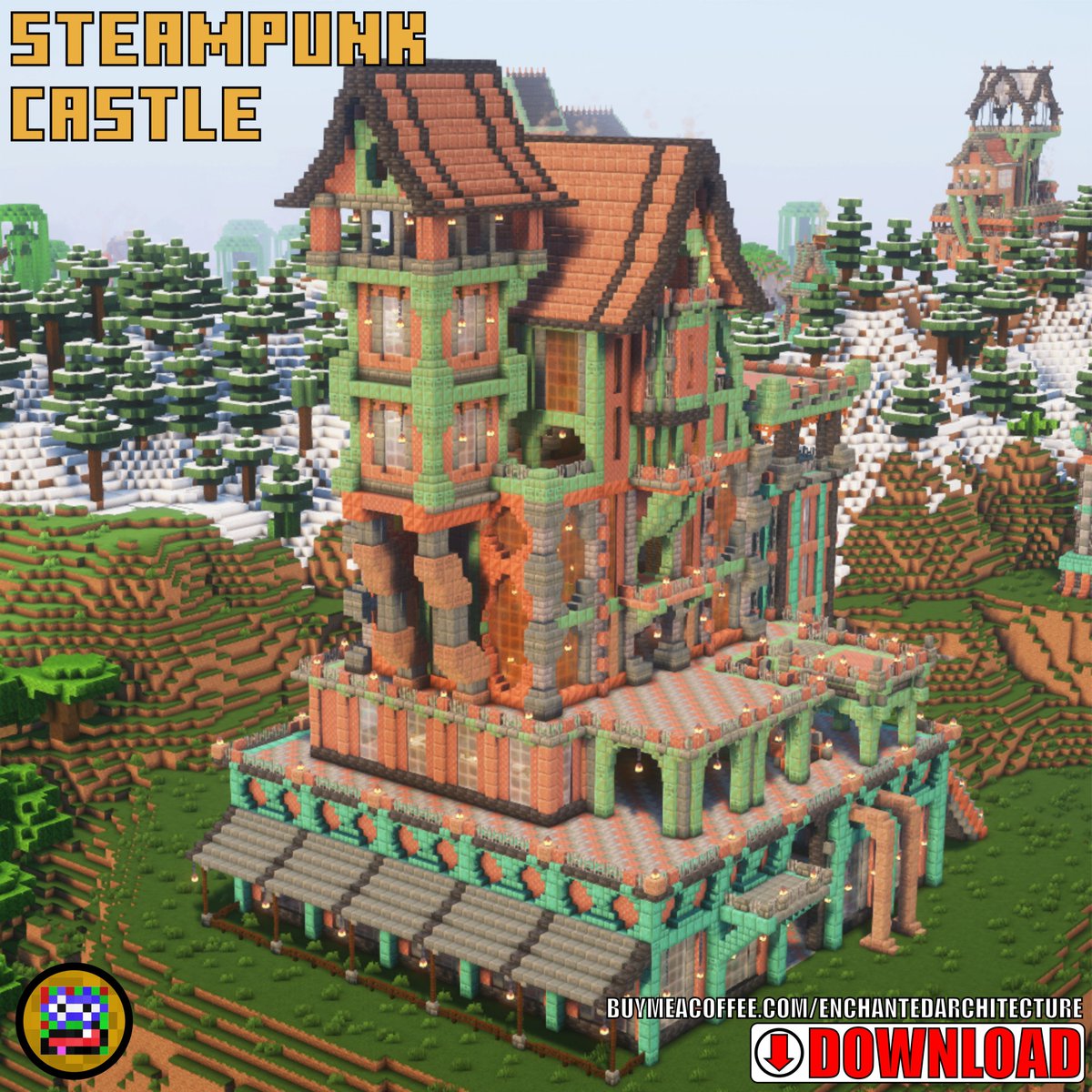 MC_EnchArch's tweet photo. Steampunk Castle
A grand fortress powered by steam!
Schematic + world download: https://t.co/amVtbjYZBy
Over 250 schematics available.
Build your mechanical kingdom!
#minecraft #minecraftbuilds #minecraftcastle #minecraftideas #minecraftinspiration https://t.co/L8qaJLPElJ