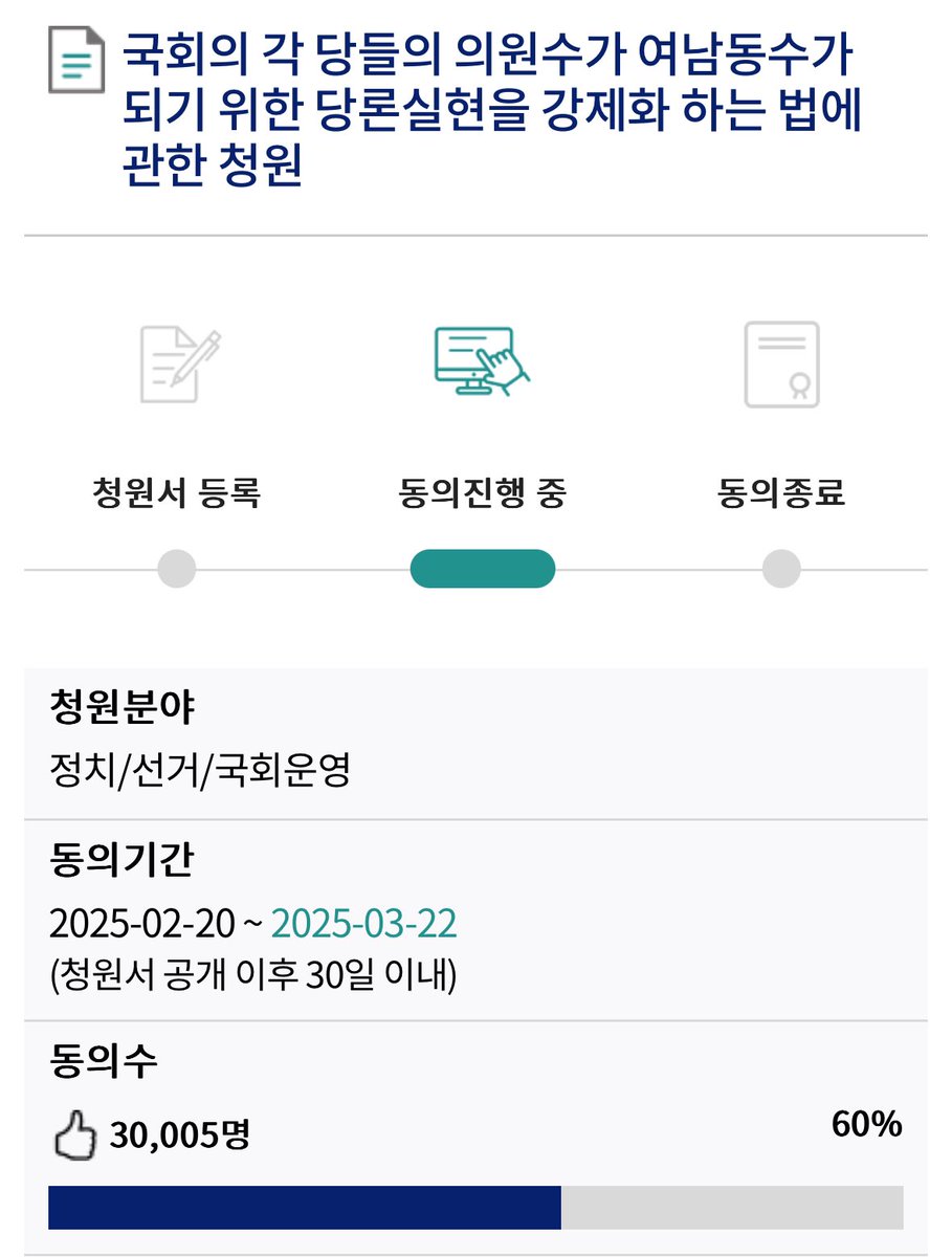 이거오늘마감이다얘들아
#여남동수_청원
한녀들팀플제발성공좀해보자
#여성을_위한_대의민주
2만명만더모이면되는데할수있잖아
petitions.assembly.go.kr/proceed/onGoin…