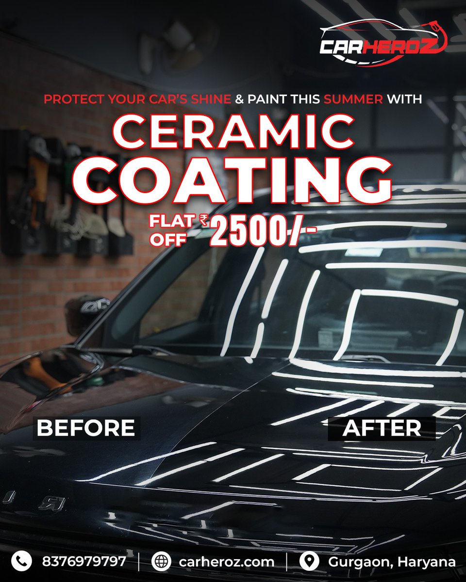 CarHeroZ's tweet photo. Give your car the ultimate summer shield! ☀
Get a sleek, long-lasting shine and unmatched protection with CARHEROZ Ceramic Coating, now at a flat ₹2500 OFF!

Call us 📞 +91-8376979797 or visit https://t.co/90Z6CjoKwX

#carheroz #doorstepservice #gurgaon #ceramiccoating https://t.co/q1kgZo0DWv