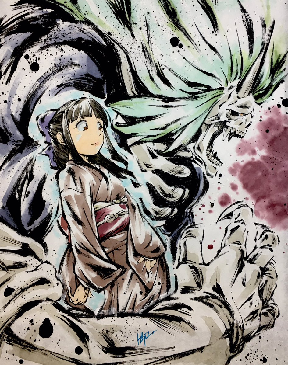 ゲゲゲの謎if墨絵「最終決戦狂骨」と「龍賀沙代」#ゲゲゲの謎 #