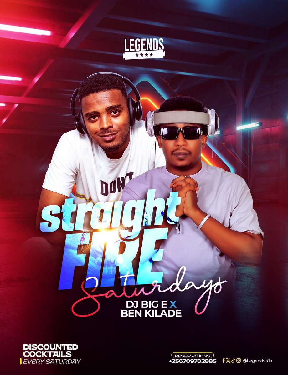 Mushrm (@mushroominc) on Twitter photo Fresh off the excitement at <a href="/LegendsKla/">Legends</a>, #StraightFireSaturdays is where the night truly heats up!
<a href="/Deejaybige1/">Deejay Big E</a> and <a href="/Dj_BenKilade/">Dj Ben Kilade official πΊπ¬</a> take over the decks, dropping scorching beats to vibe to, paired with tempting drink specials and tasty bites you wonβt resist! Fresh off the excitement at <a href="/LegendsKla/">Legends</a>, #StraightFireSaturdays is where the night truly heats up!
<a href="/Deejaybige1/">Deejay Big E</a> and <a href="/Dj_BenKilade/">Dj Ben Kilade official πΊπ¬</a> take over the decks, dropping scorching beats to vibe to, paired with tempting drink specials and tasty bites you wonβt resist!