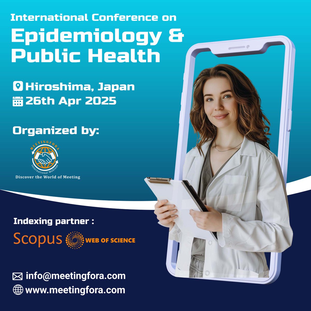 meetingforaconf's tweet image. International Conference on Epidemiology &amp;amp; Public Health (ICEPH)! 

📅 Dates: 26th - 27th Apr 2025
📍 Location: Hiroshima, Japan
💬 Register now and be a part of the change!
meetingfora.com/Conference/426…

#meetingfora #ICEPH2025 #Epidemiologyconference #PublicHealthconference #japan