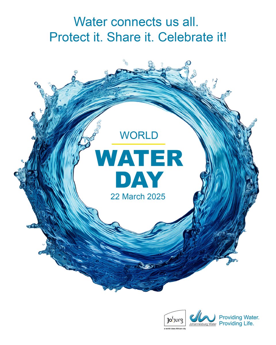JHBWater's tweet photo. It's #WorldWaterDay! Water is life, and today reminds us that it's our responsibility to protect it. Let's make every drop count by reducing wastage and using water wisely in our daily routines.
#JoziSaveWater #WaterConservation #EveryDropCount https://t.co/SHFoLseyNF
