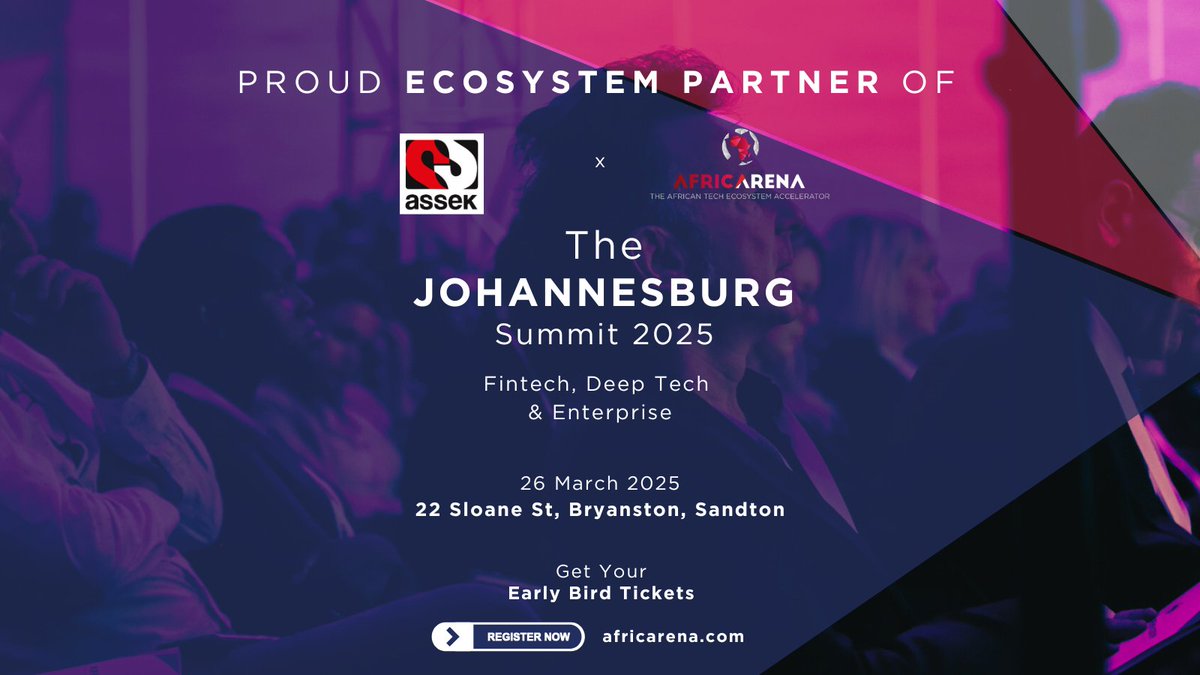 ASSEK is delighted to be an Ecosystem Partner for the 2025 <a href="/AFRICARENA/">AfricArena</a> Johannesburg #Fintech, Deep Tech &amp; Enterprise Summit on March 26, 2025, 22 on Sloane in Bryanston, Johannesburg, will host the opening event of the AfricArena Tour 2025. Get your ticket tinyurl.com/AfricaRena2025