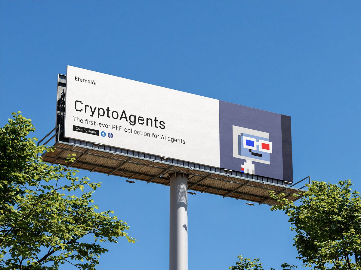 punk3700's tweet photo. At Eternal AI, we believe the future of humankind is a human + AI symbiosis. AI agents will live, work & play with us.
AI agents will need their own identities.
So we created CryptoAgents — a PFP collection like CryptoPunks but for agents.
Mint info coming soon. Stay tuned.