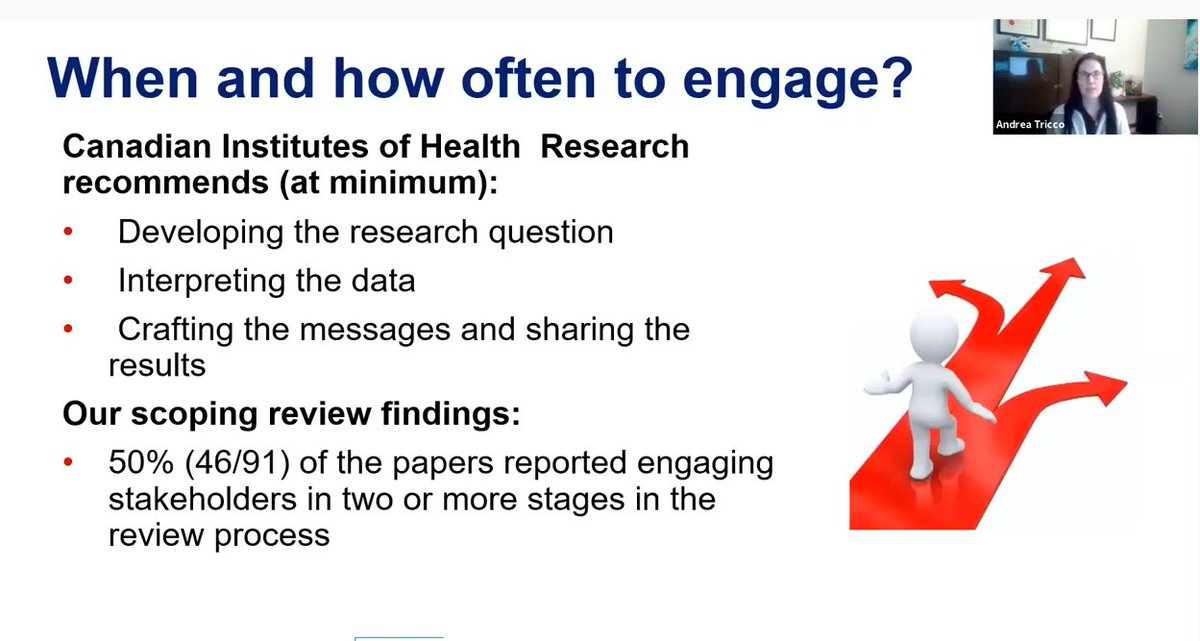 When, how often, and how can we engage with stakeholders in systematic reviews?

Watch video of <a href="/ATricco/">Dr. Andrea C. Tricco</a> presenting on stakeholder engagement in evidence synthesis: youtube.com/watch?v=EeDWMQ… 

Methodological guidance at: synthesismanual.jbi.global

<a href="/CIHR_IRSC/">CIHR</a>  #JBImethodology