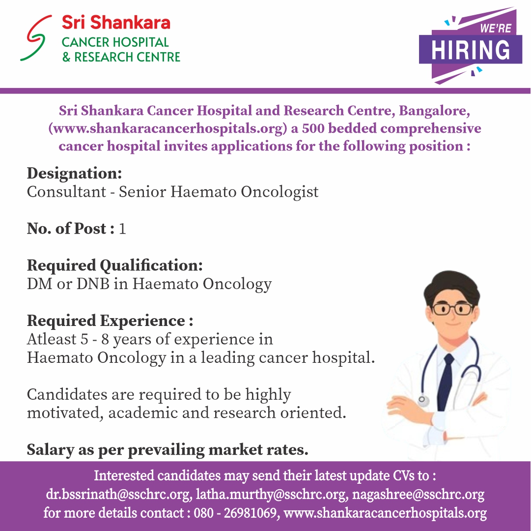 #bangalorejobs #healthcareprofessionals #oncologist #haematology #oncologyrecruitment #joinourteam #doctorjobs #cancerhospital